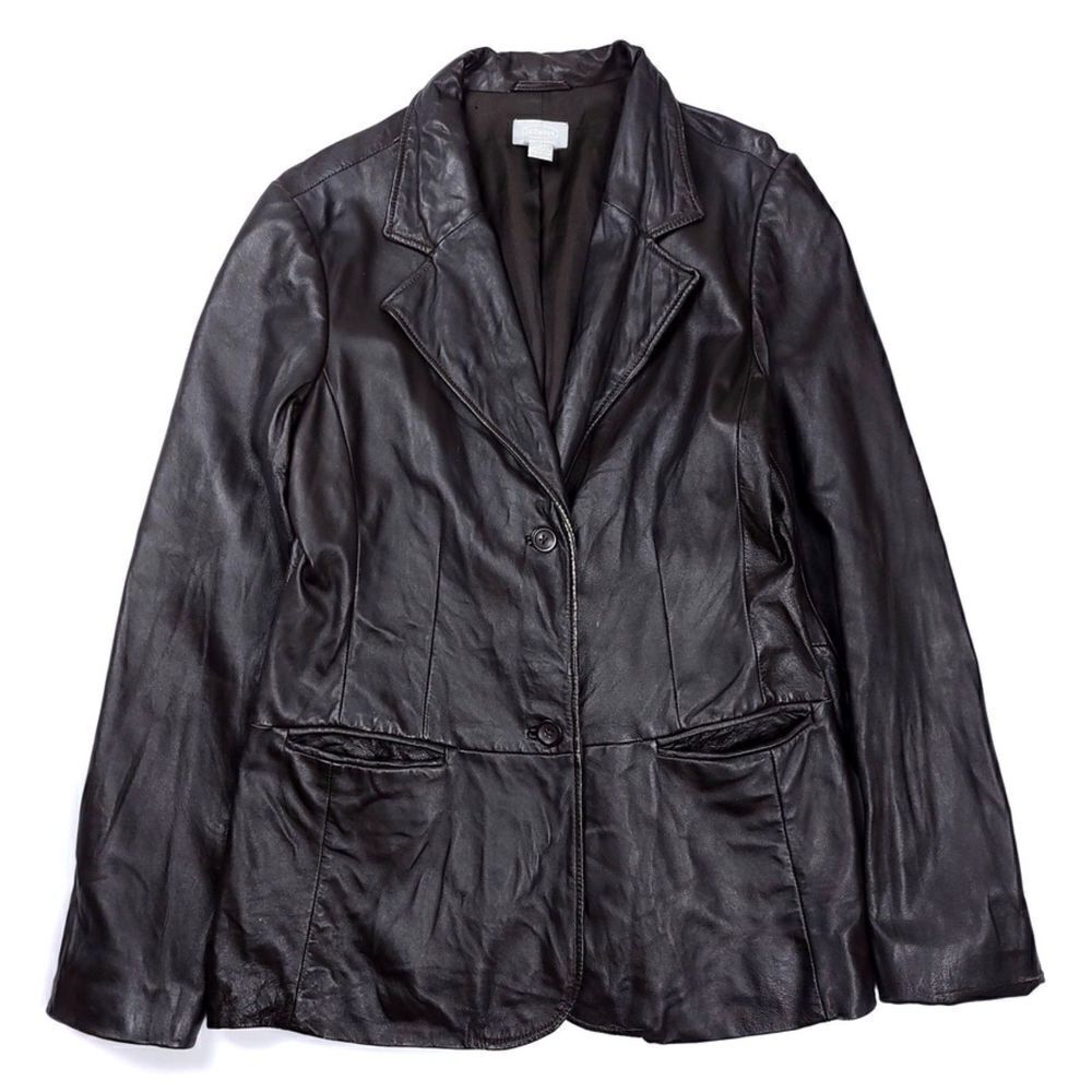 VINTAGE Old Navy 100% Genuine Leather Jacket Dad Coat Dark Brown Minimal Large